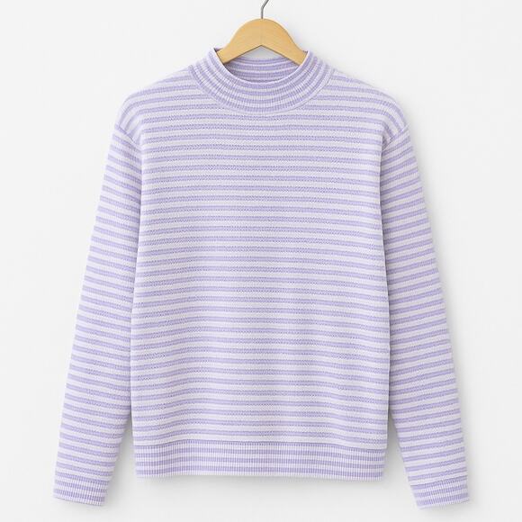 Chico's Sweater Women's Sz 2 (Large) Zenergy Striped Mock-Neck Comfort Pullover - Picture 1 of 7